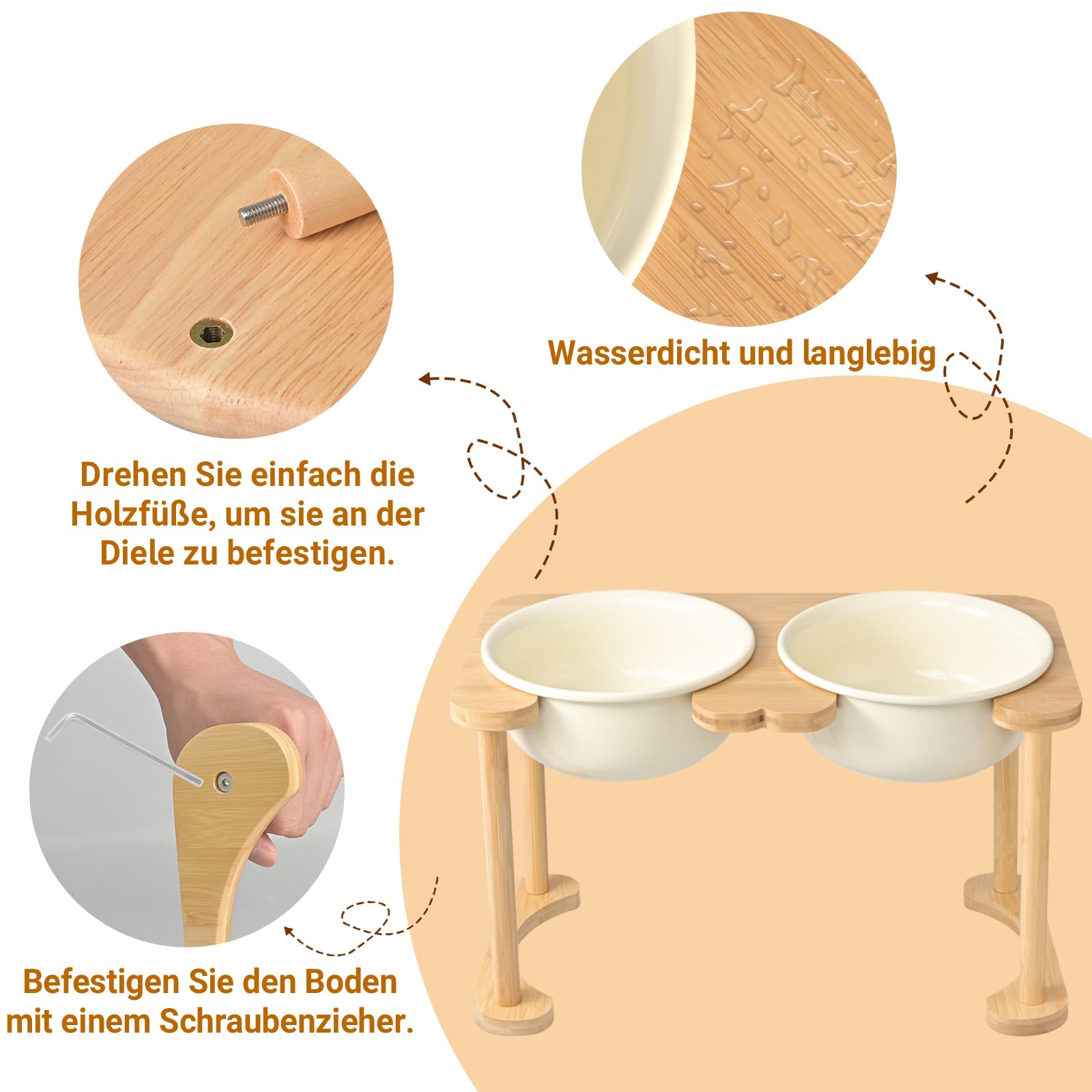 SPUNKYJUNKY Futterstation Hund Erhöht Hundenapf Keramik Erhöhter Futternapf für Hunde und Katzen (1600ml, Beige)
