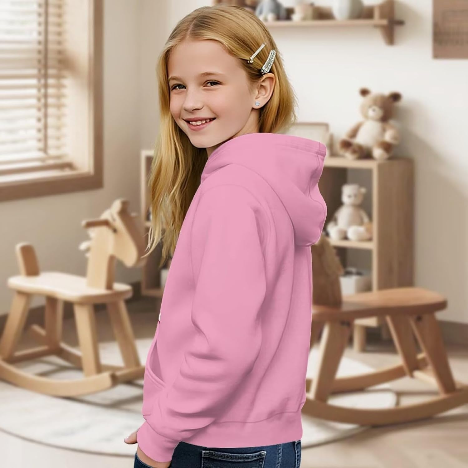 Girl's Hoodies, Lightweight Hooded Sweatshirts Soft Long Sleeve Pullover with Pocket