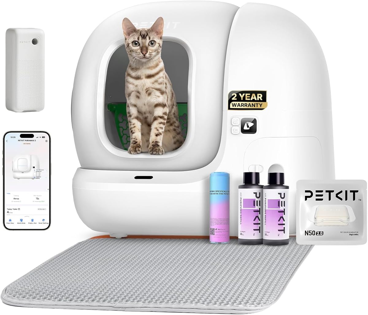 PETKIT PURA MAX 2 Self Cleaning Cat Litter Tray, App Control Automatic Cat Litter Tray for Multi-Cats, Extra-Large, Advanced Odour Control, Smart Robot Litter Box with Mat and Liners