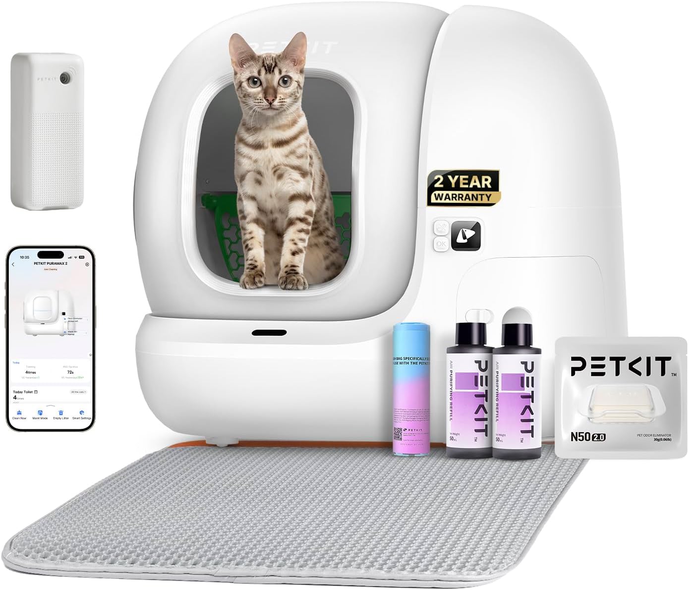 PURA MAX 2 Self Cleaning Cat Litter Tray, App Control Automatic Cat Litter Tray for Multi-Cats, Extra-Large, Advanced Odour Control, Smart Robot Litter Box with Mat and Liners