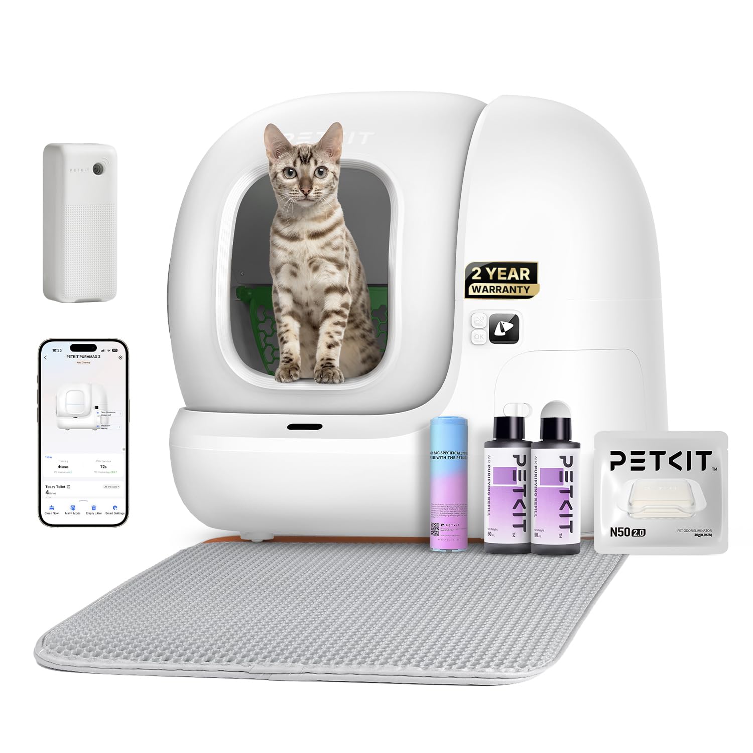 PETKIT PURA MAX 2 Self Cleaning Cat Litter Tray, App Control Automatic Cat Litter Tray for Multi-Cats, Extra-Large, Advanced Odour Control, Smart Robot Litter Box with Mat and Liners