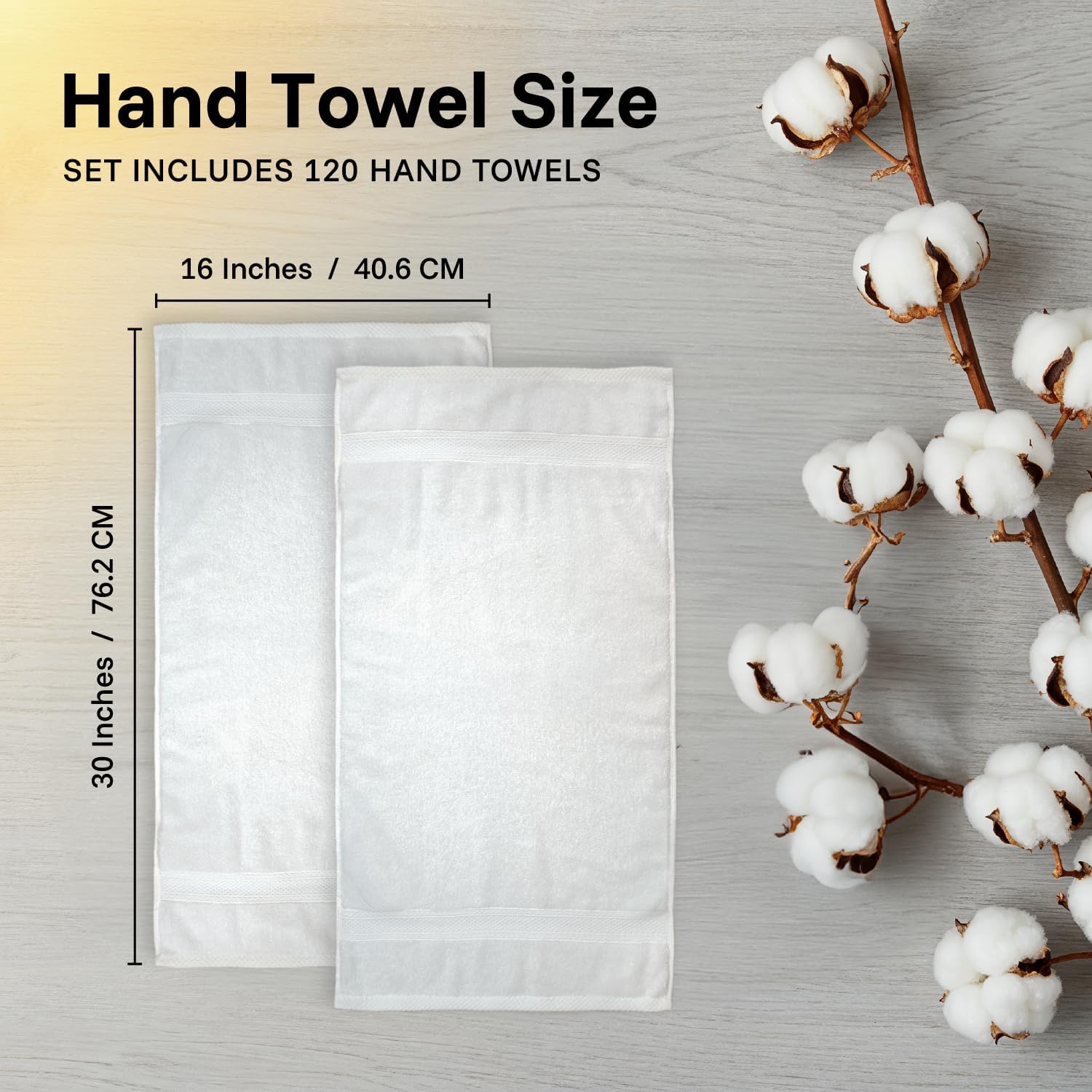belem Exclusive Hand Towels Bulk – 16x30 Pack of 120 Pcs – Premium 600 GSM 16x30 Inch, 2-Ply 100% Combed Cotton– Ultra-Soft, Highly Absorbent – White Bulk Towels for Hotels, Spas, Gym & Resorts