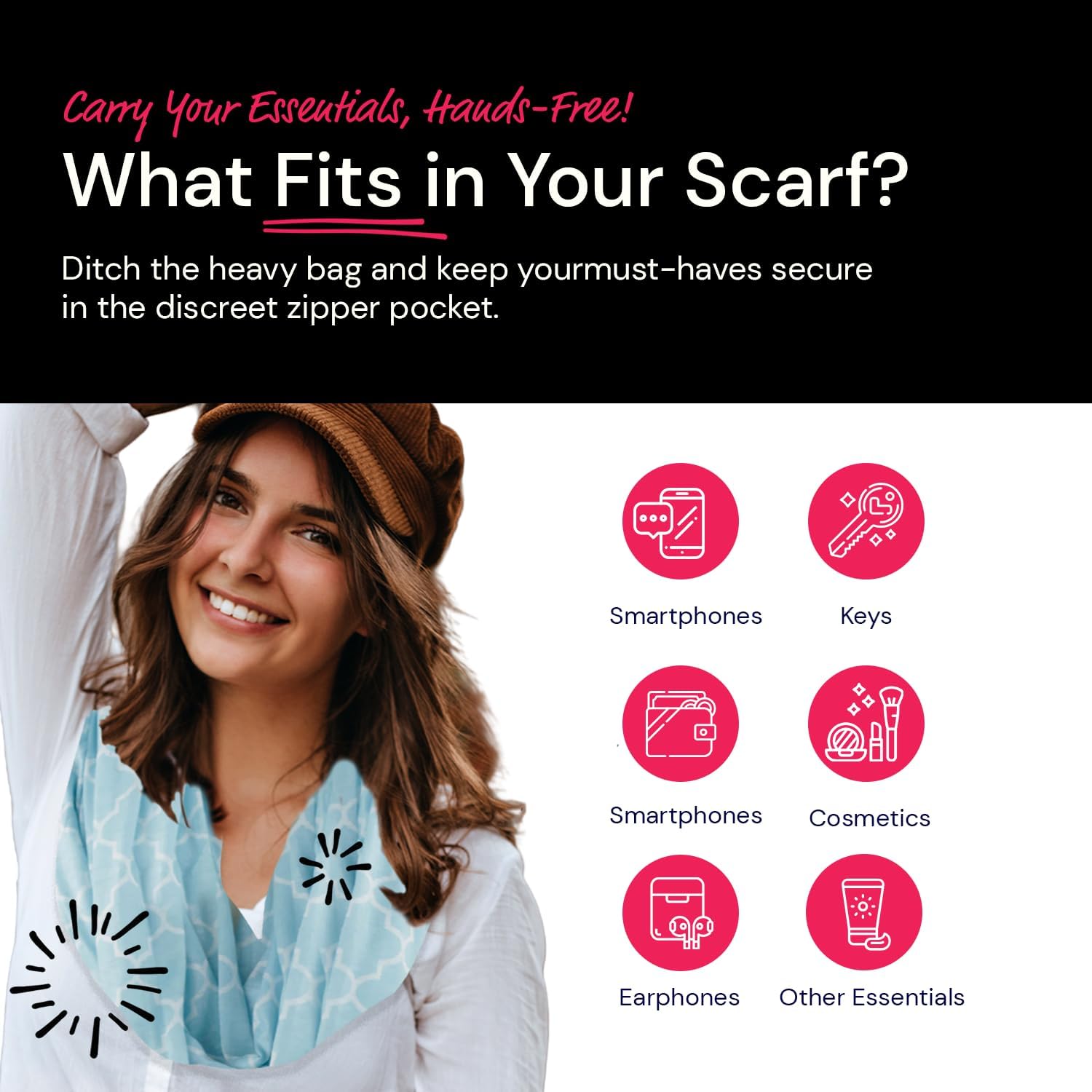 Pop Fashion Quatrefoil Pattern Infinity Scarf for Women - Travel Scarf with Hidden Pocket - All Seasons - Image 4