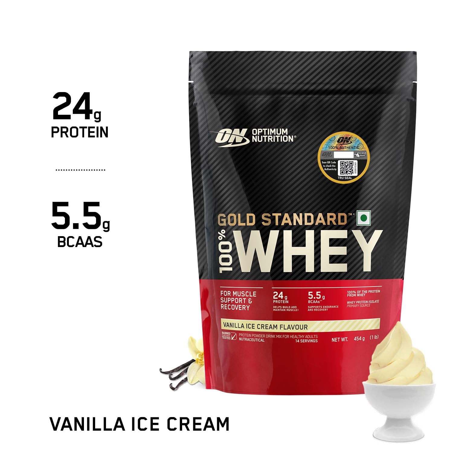 Optimum Nutrition (ON) Gold Standard 100% Whey Protein Powder (Vanilla Ice Cream)1 lbs, 454 g, for Muscle Support & Recovery, Vegetarian - Primary Source Whey Isolate — Amazon image 7