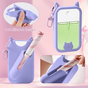 Silicone Case Compatible with Touchland Hand Sanitizer Spray Mist 1 oz with Lip Holder Flower keychain (Light Purple)