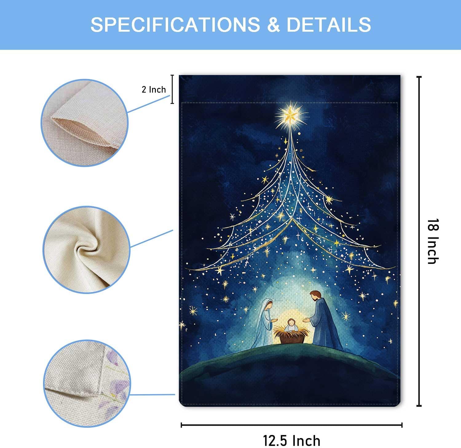 O Holy Night Garden Flag Nativity Night Garden Flag Nativity of Christ Christmas Vertical Double Sided Rustic Farmland Burlap Yard Lawn Outdoor Decor 12.5x18" - Image 5