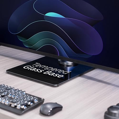 Miniatura 6 de VIVO Soporte de escritorio para monitor dual con base de vidrio templado, soporte LCD independiente, sostiene en posición vertical apilada, 2