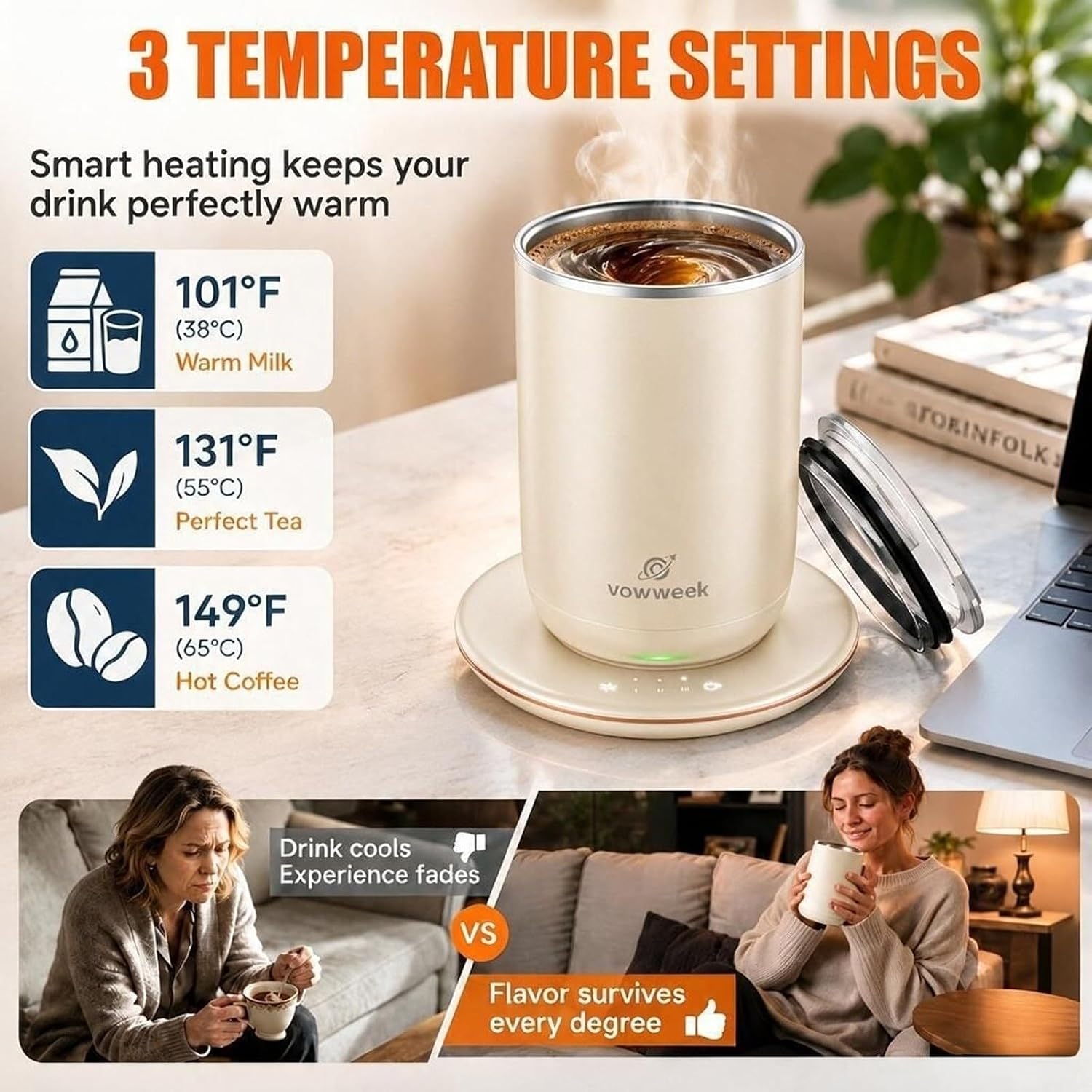 Self Stirring Coffee Mug, 10 oz Heated Mug with Magnetic Stirring, White image 3