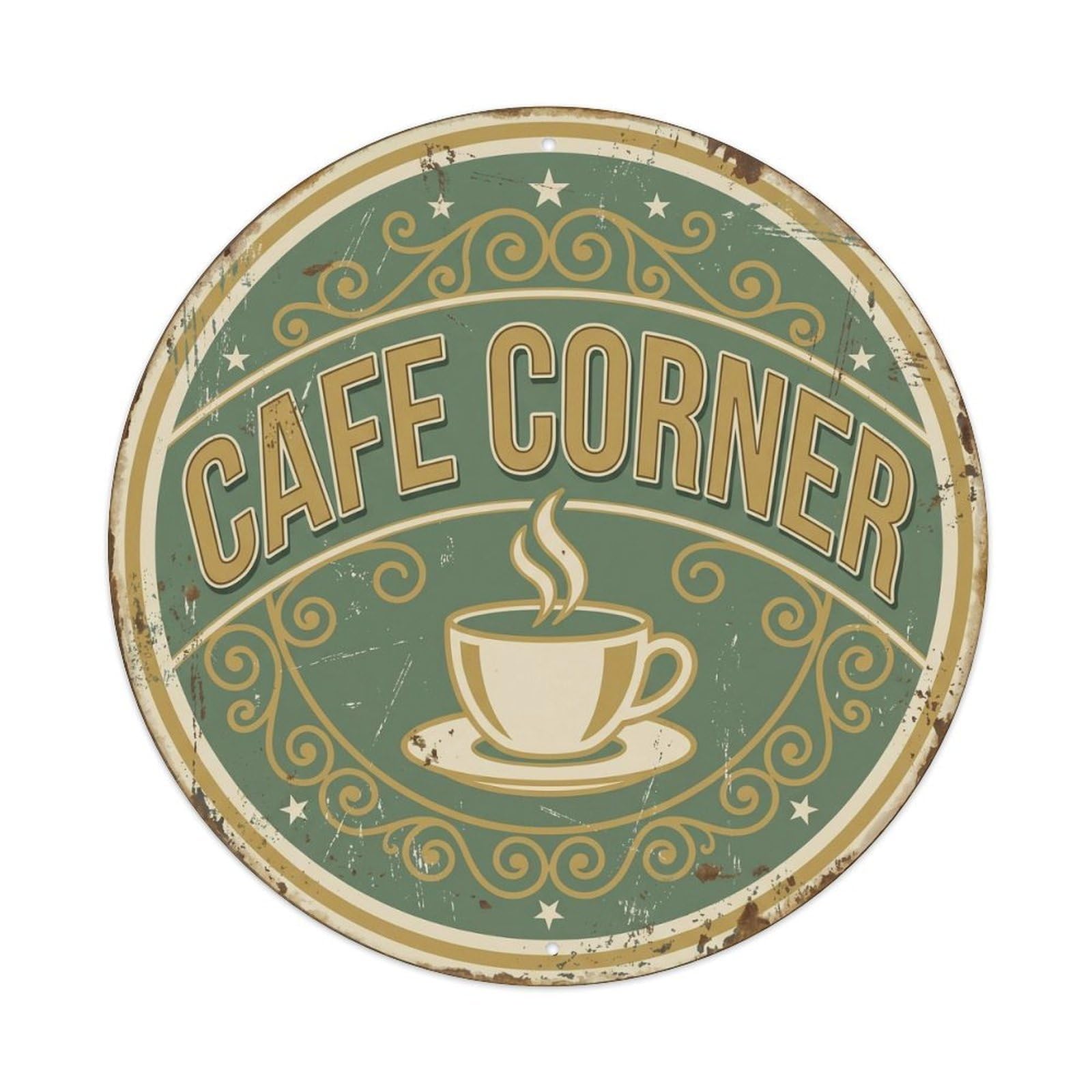 Coffee Corner Espresso Barista Vintage Roaster Badge Metal Tin Sign Plaque Wall Decor for Cafe, Man Cave, Club Bar, Office, Home Garden Round Metal Poster 8x8Inch