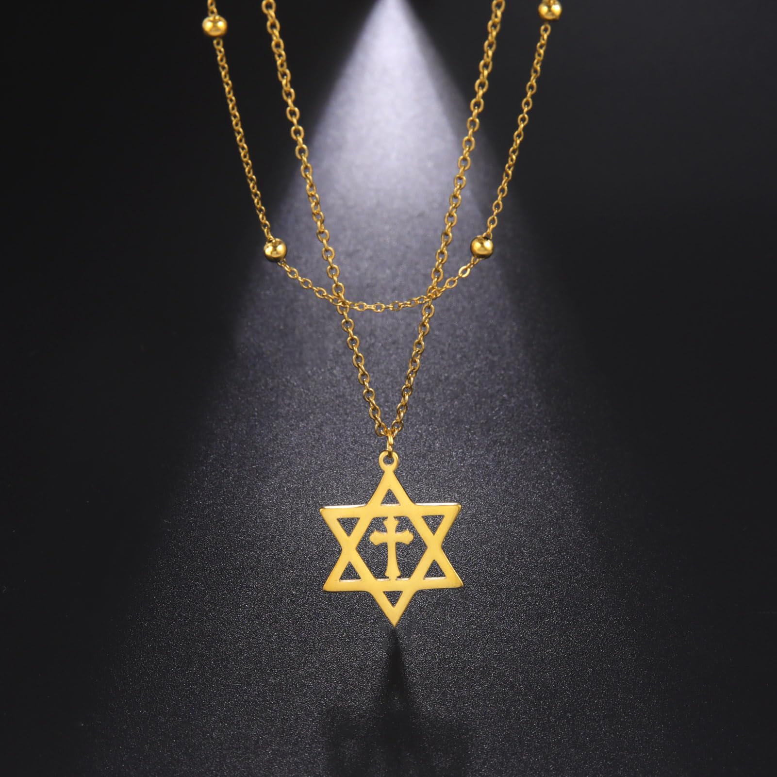 Collana Stella di David per donna Ciondolo esagonale ebraico classico in acciaio inossidabile con collane a croce Gioielli Isaia Amuleto religioso