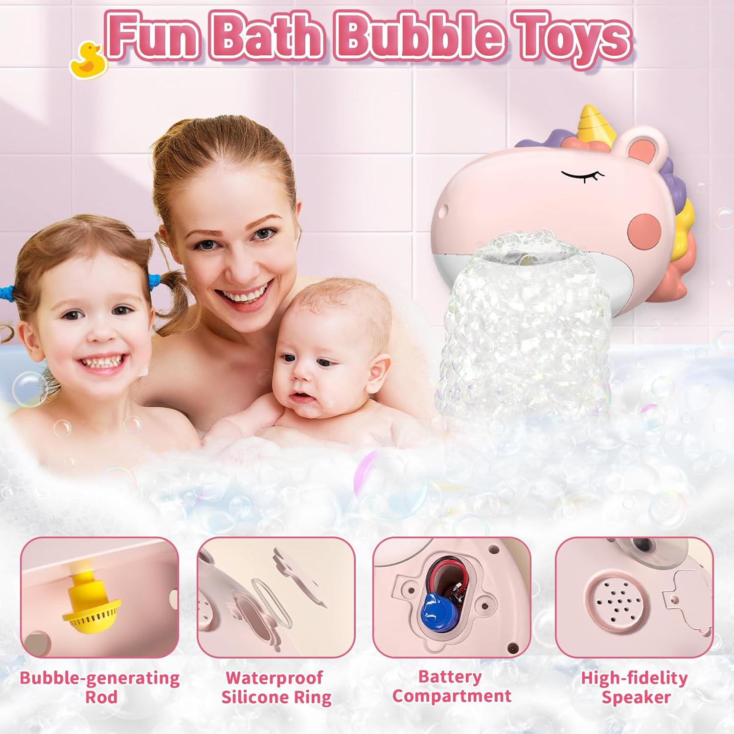Infowush Baby Bath Toys, Unicorn Bath Bubble Machine Toddler Bath Toys for Kids Ages 1-3 4-8, Interactive Bathtub Shower Water Toys Bubble Maker with Music Christmas Birthday Gifts for Boys Girls