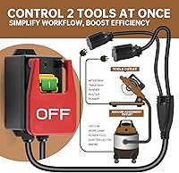 Vista 3 de Interruptor de seguridad monofásico de 110 V, interruptor de mesa Ortis Router con 2 enchufes hembra y arranque/parada sincronizados, paleta