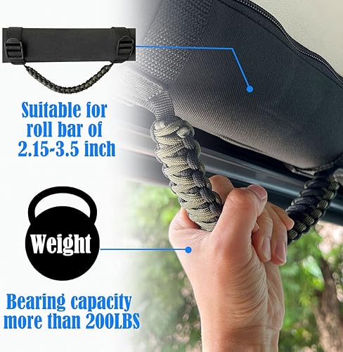Miniatura 5 de Asas de agarre para Jeep, mango de agarre para Jeep, asas de agarre de barra antivuelco para Jeep Wrangler YJ TJ JK JKU JL JLU 1987-2021, cuerda de