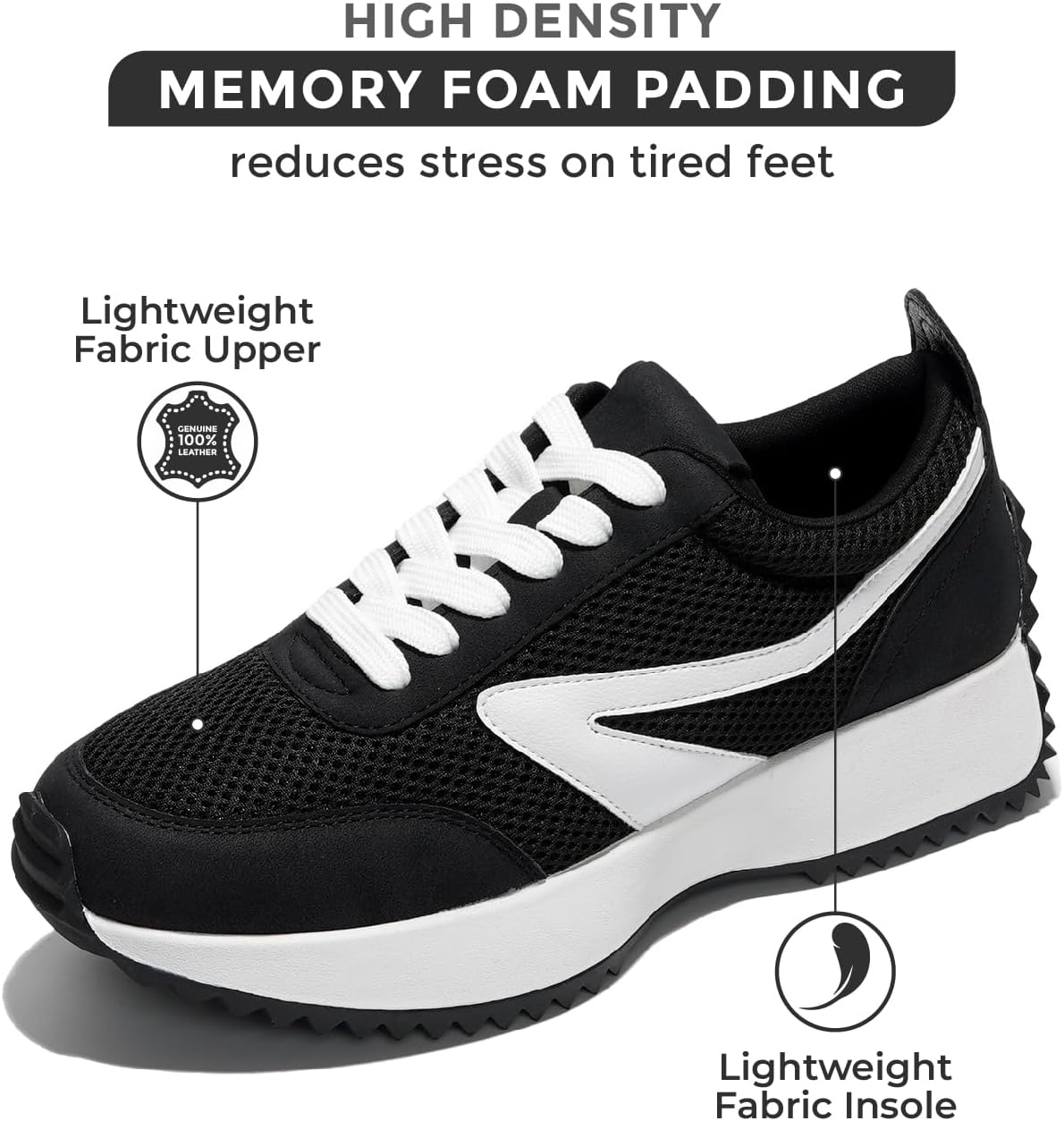 Project Cloud Memory Foam Sneakers - Non-Slip Work Shoes, Lace Up Running Footwear for Women - Fashion Sneakers 2024 (Serena, Black, 8.5) - Image 3