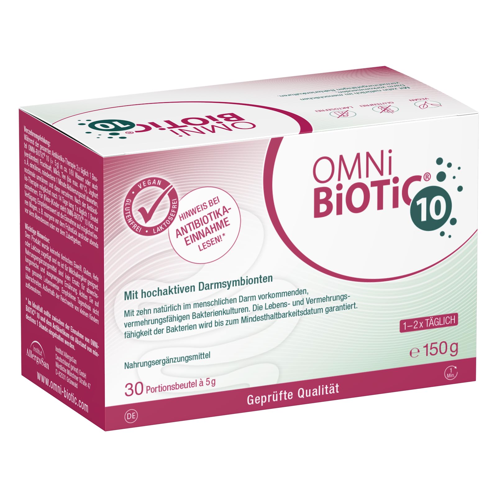 OMNi BiOTiC 10 | Antibiotikum? Darmflora ergänzen | Empfehlenswert ab dem ersten Tag einer Antibiotika-Therapie | Pulver | Zur täglichen Anwendung | Mit Inulin | Vegan | Glutenfrei | 30 Portionen