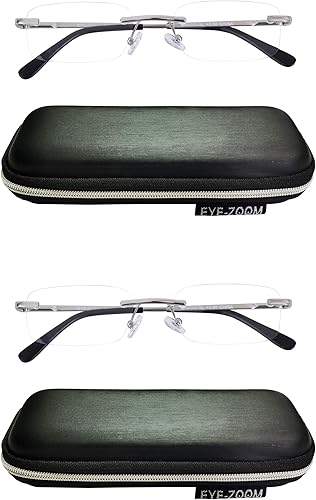 EYE ZOOM Paquete de 2 anteojos de lectura unisex con marco de metal sin montura con funda para hombres y mujeres