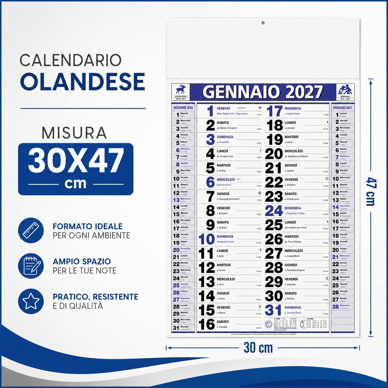 Calendari Personalizzati 2027 in Stock da 100 Pezzi Olandesi Grandi da Muro Notes sul Retro per Gadget Pubblicitari di Fine Anno e come Omaggio per i Clienti o Regali Aziendali | PA646