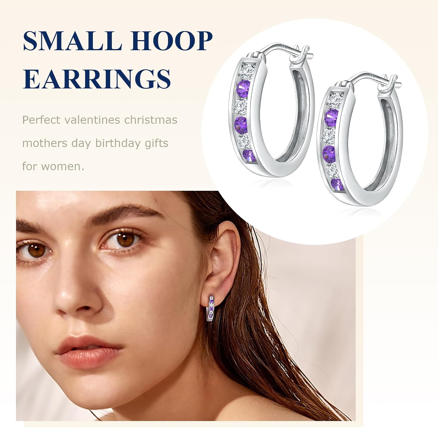 Channel Set Small Huggie Hoop Earrings Sterling Silver or 14K Gold Color,Lightweight Hypoallergenic CZ Diamond Chunky Hoop Earrings for Women