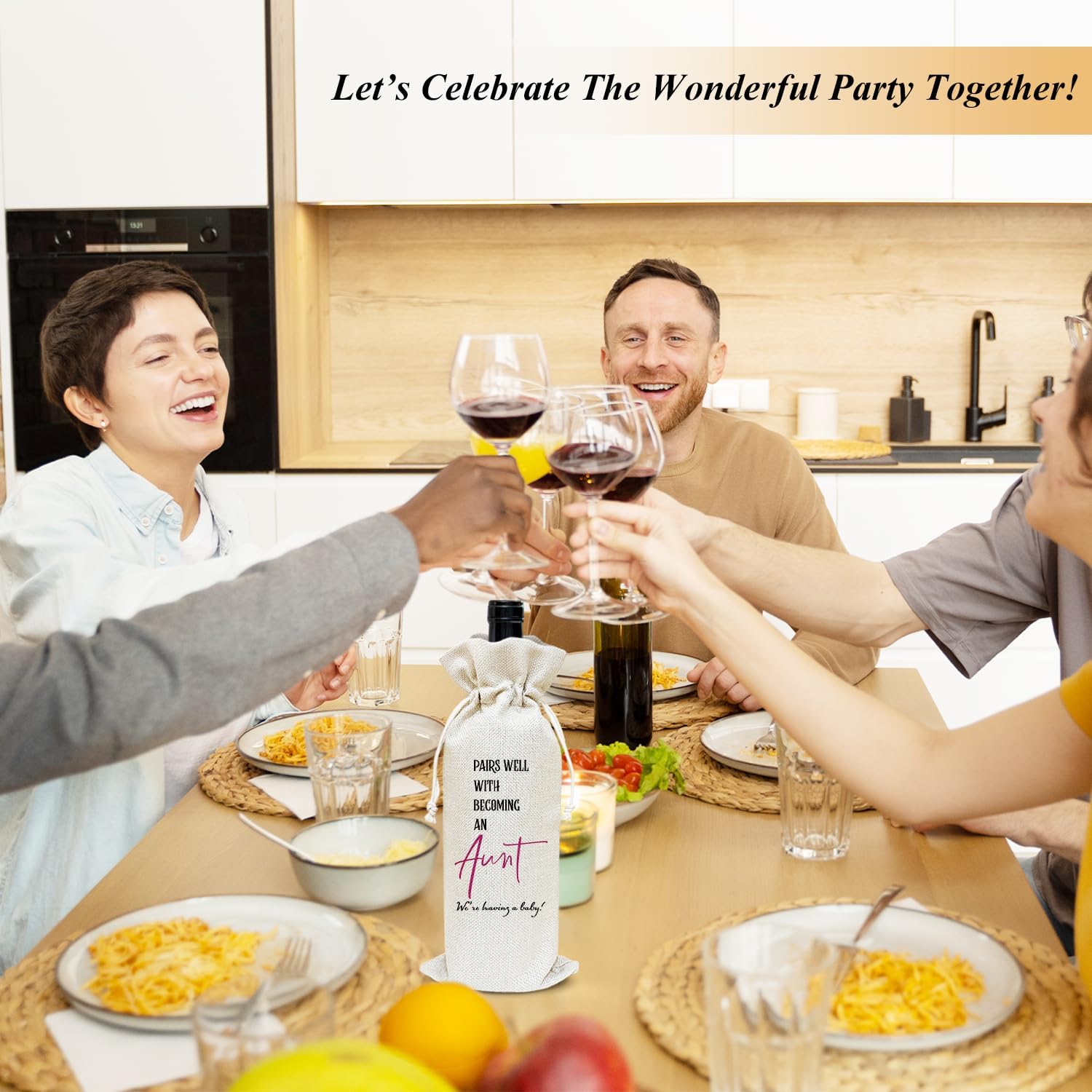 oayGnay Pregnancy Announcement Wine Bag - Pairs Well With Becoming An Aunt, Wine Bottle Bags Gifts for Sister, Baby Announcement Gifts For Sister, 1Pc Reusable Gift Bags With Drawstrings -11 - Image 4