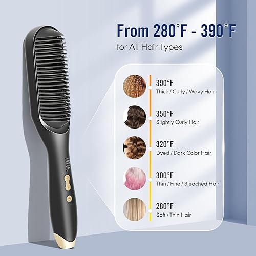 Miniatura 5 de Alisador de pelo iónico para mujer con 5 ajustes de temperatura, calentamiento rápido y peine alisador de cabello de doble voltaje, anti-quemaduras