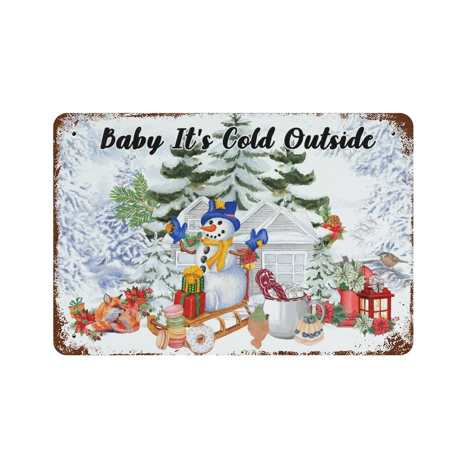 Plaque en métal Christmas décoration murale bonhomme de neige vintage 30x45 cm