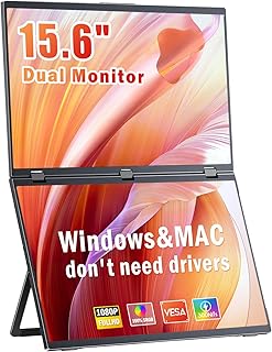 15.6インチのデュアル折りたたみスクリーンポータブルモニター、1080PフルHD IPSディスプレイ、USB-C/HDMIをサポート、360°回転可能なデザインの超薄型モニター、コンピューター、PC、携帯電話、スイッチなどに最適、プラグアンドプレイ