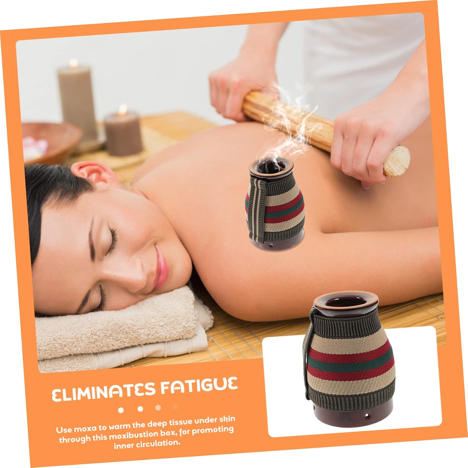 Portable Moxa Heat Tank with Cover Ceramic Moxibustion Holder for Relief Deep Tissue Warmth and Muscle Relaxation for Home Travel Outdoor Use
