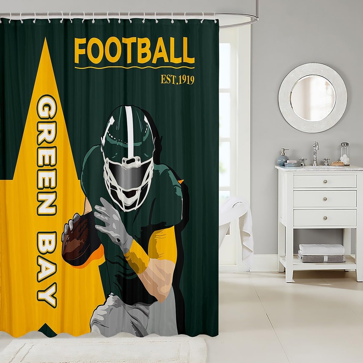 Feelyou Football Bath Curtain 72"x78" Boys Girls Football Player Shower Curtain Women Men Rugby Sports Bathroom Accessories