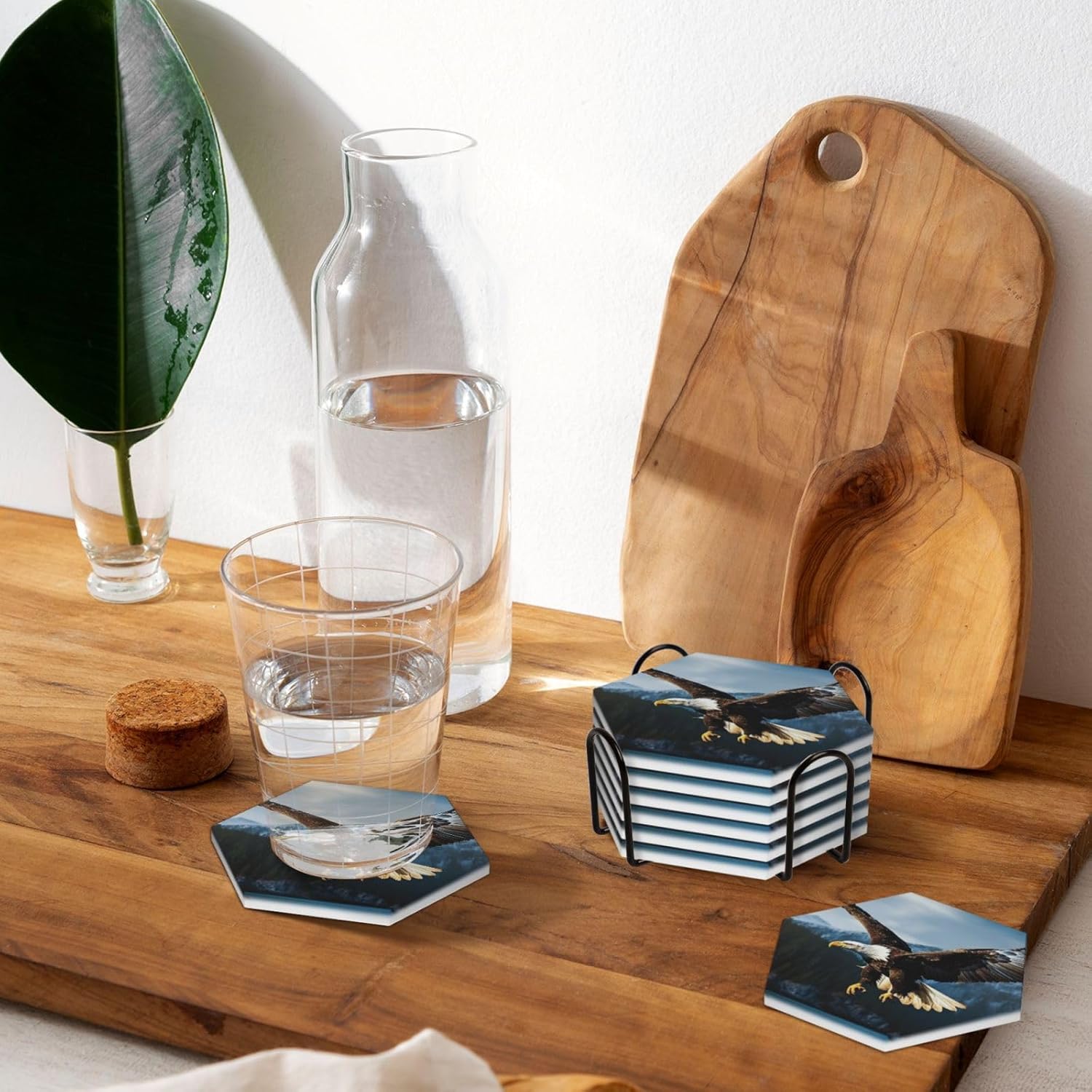 Eagle at Hunting ドリンク用コースター 6枚セット ホルダー付き セラミックコースター コルクベース コーヒーカップ