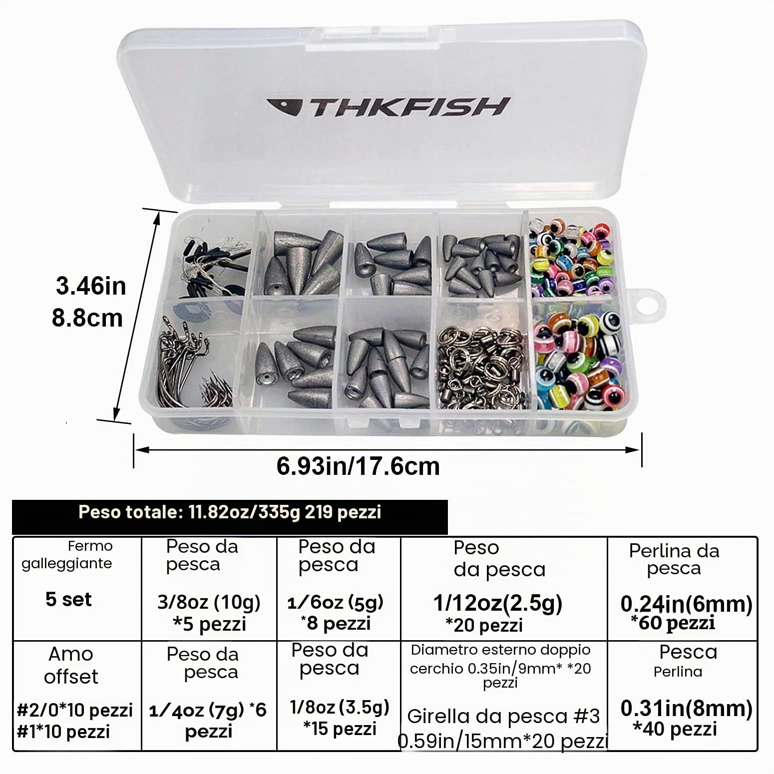 THKFISH Piombi da Pesca Accessori Pesca Texas Rig,Carolina Rig,Ami da pesca,Bobber Stopper,perline pesca,Anelli di pesca,Girelle da Pesca 64pezzi/219pezzi/50pezzi