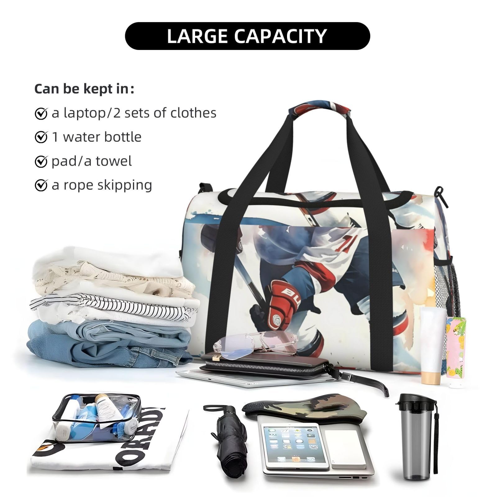 Sac de sport de hockey sur glace résistant à l'eau, sac de voyage, sac de sport, sac fourre-tout de sport et week-end pour homme et femme