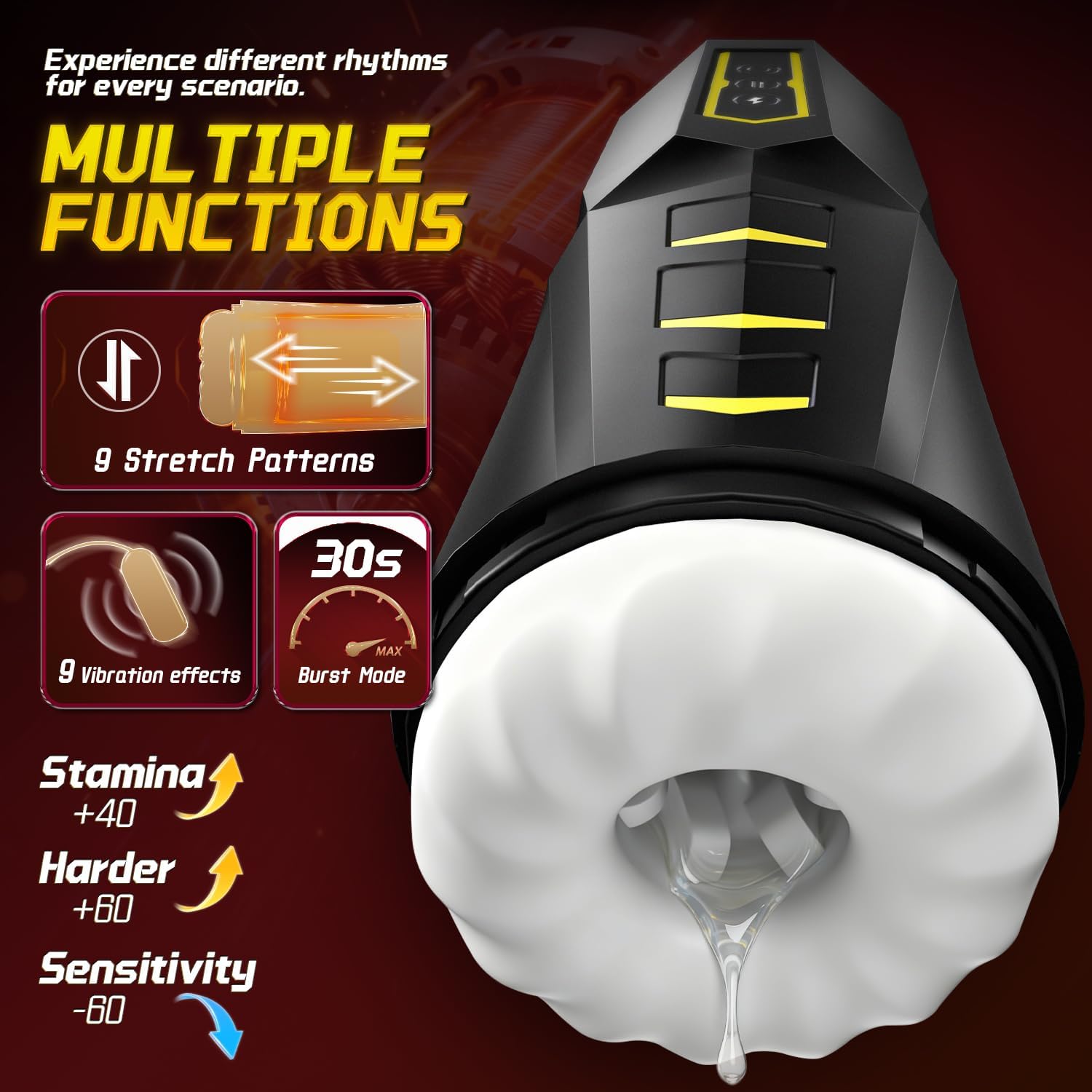 Kingdemer Male Masturbator Pocket Pussy Sex Toys for Men - Adult Men Sex Toy with 9 Vibrating & 10 Thrusting, Flesh Soft 3D Textured Wrapped, Masturbators Light Sex Machine with Full Speed Burst Mode