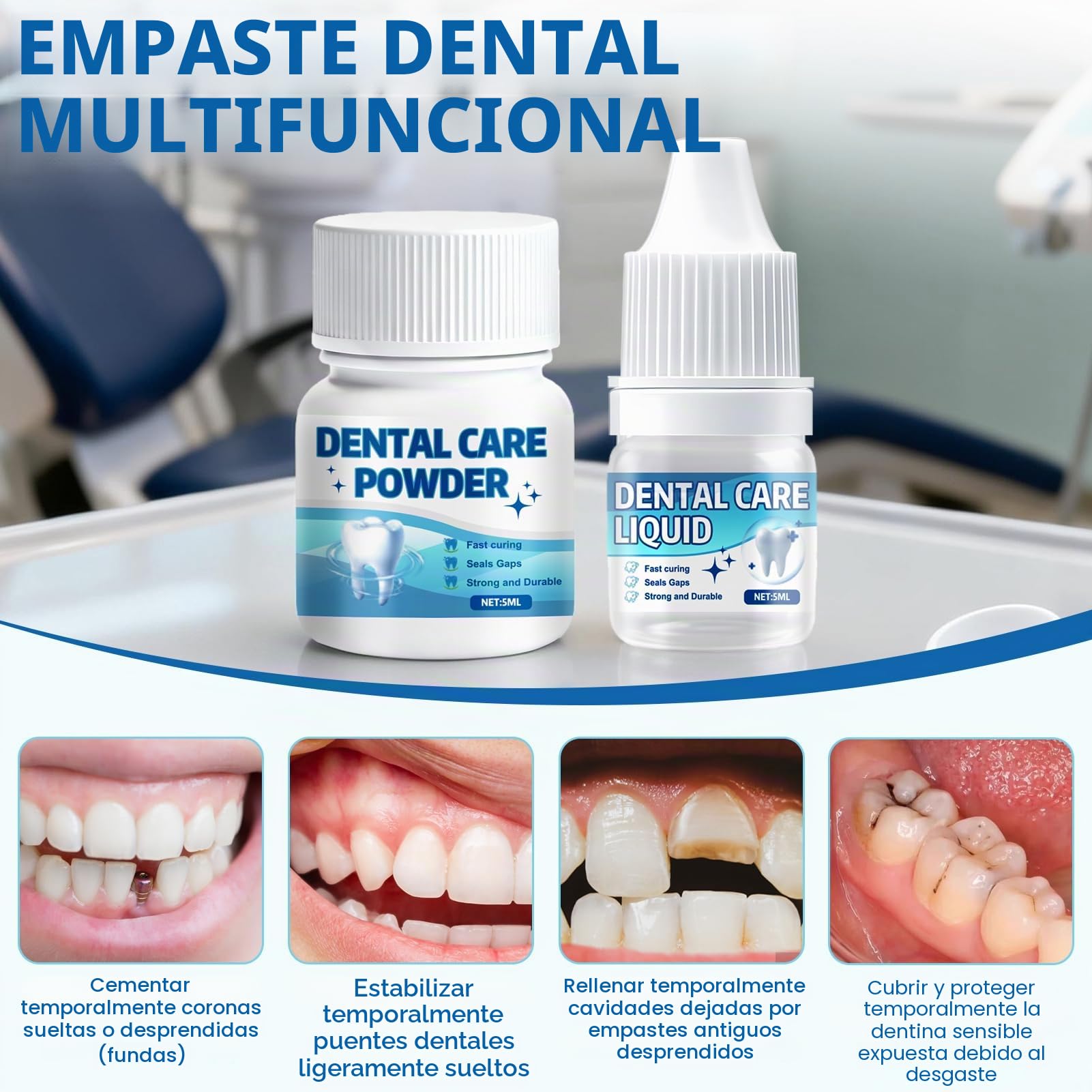 Cemento Dental Permanente para Coronas, Puentes y Caries