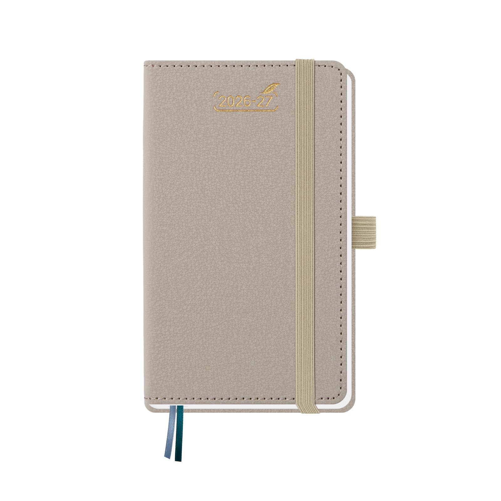 BEZEND Pocket Diary 2026-2027 Week to View with 2 Columns (Jul 26 - Dec 27), A6 15.5 x 9 cm. Dual Schedule Weekly Planner for Work & Life, with Pen Holder & Pocket. PU Leather Hardback, Beige โ image 1