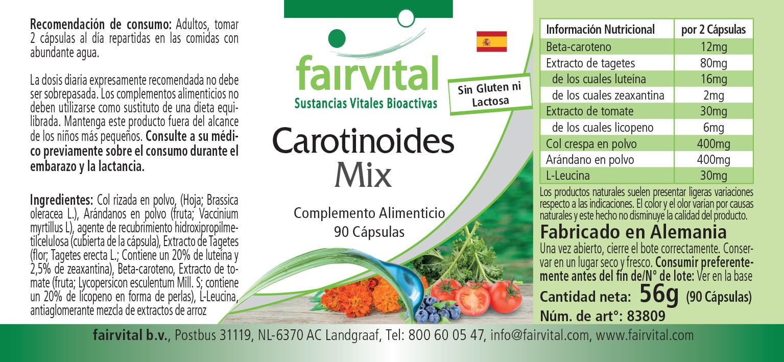 fairvital Carotinoid Mix, 90 Kapseln, schluckfreundlich, HOCHDOSIERT, VEGAN, natürliche Carotinoide mit Anthocyanen (Packung mit 2)