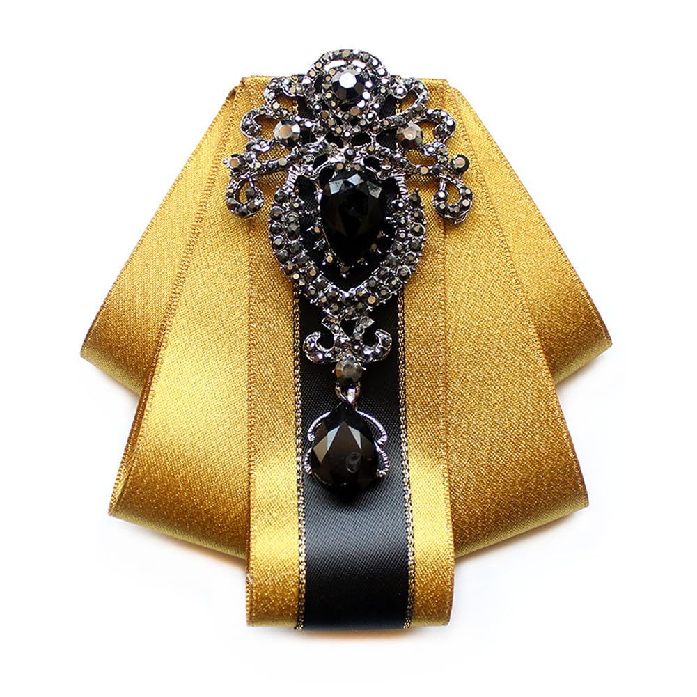 JKQBUXRetro British Rhinestone Pre-tied Adjustable Bow Tie Brooch for Men Necktie Bownot Sparkling Satin Ribbon Bow Tie