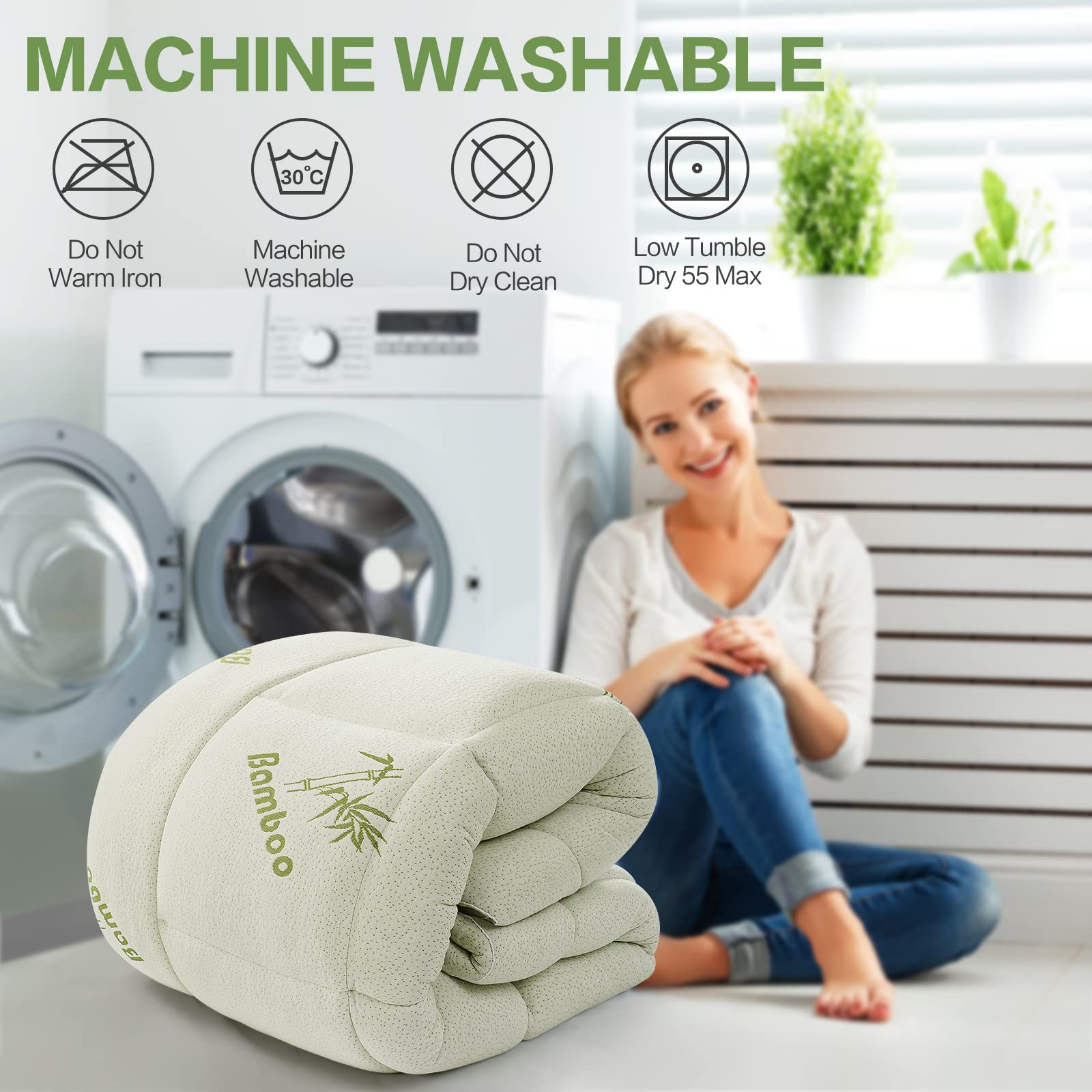 Coprimaterasso In Viscosa Di Bambù 1000g/m², Extra Spesso Con Rete Aria, 4 Elastici – 152x203 Cm