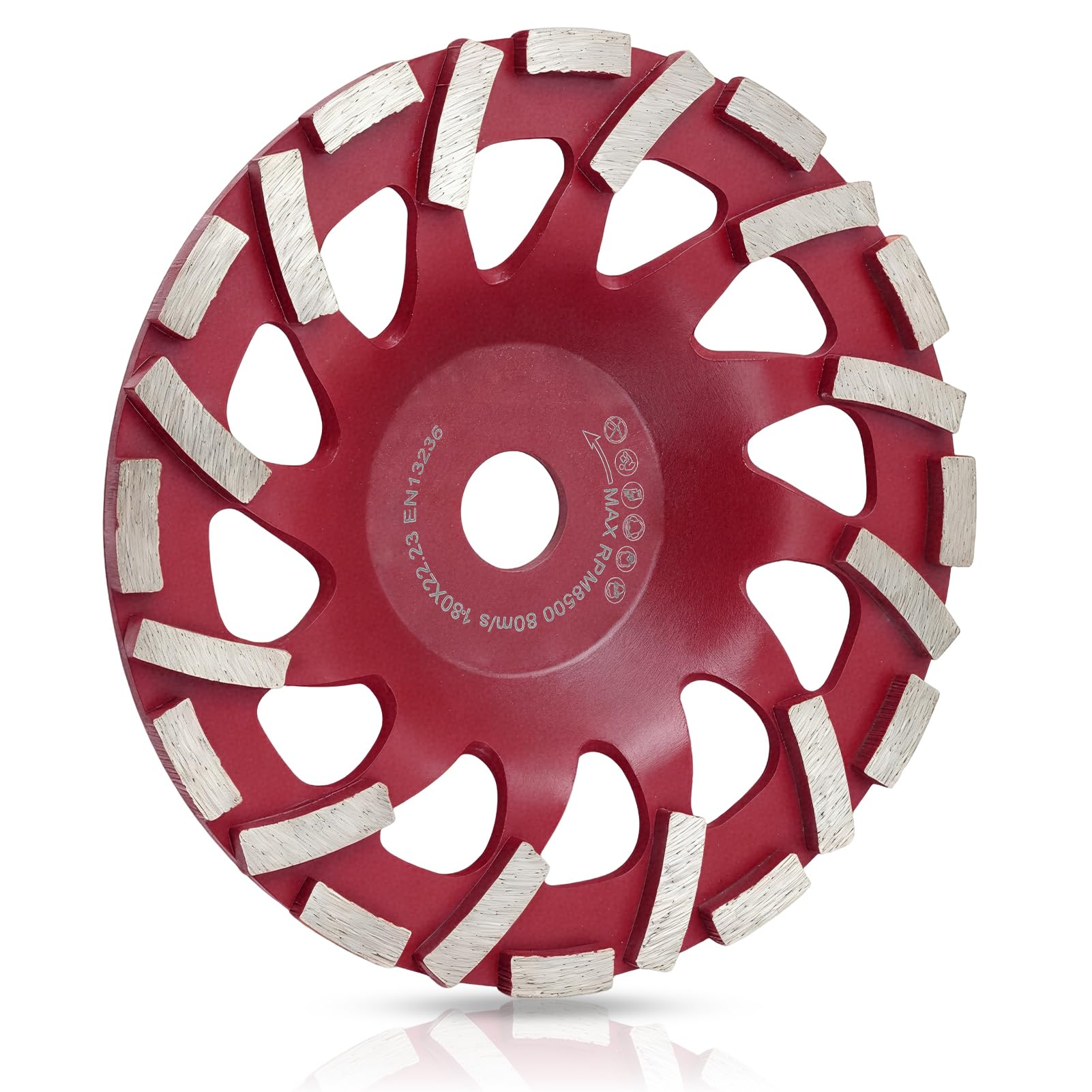 Meule diamantée 180 mm × 22,23 mm, disque abrasif pour béton, granit, pierre naturelle, marbre (rouge)