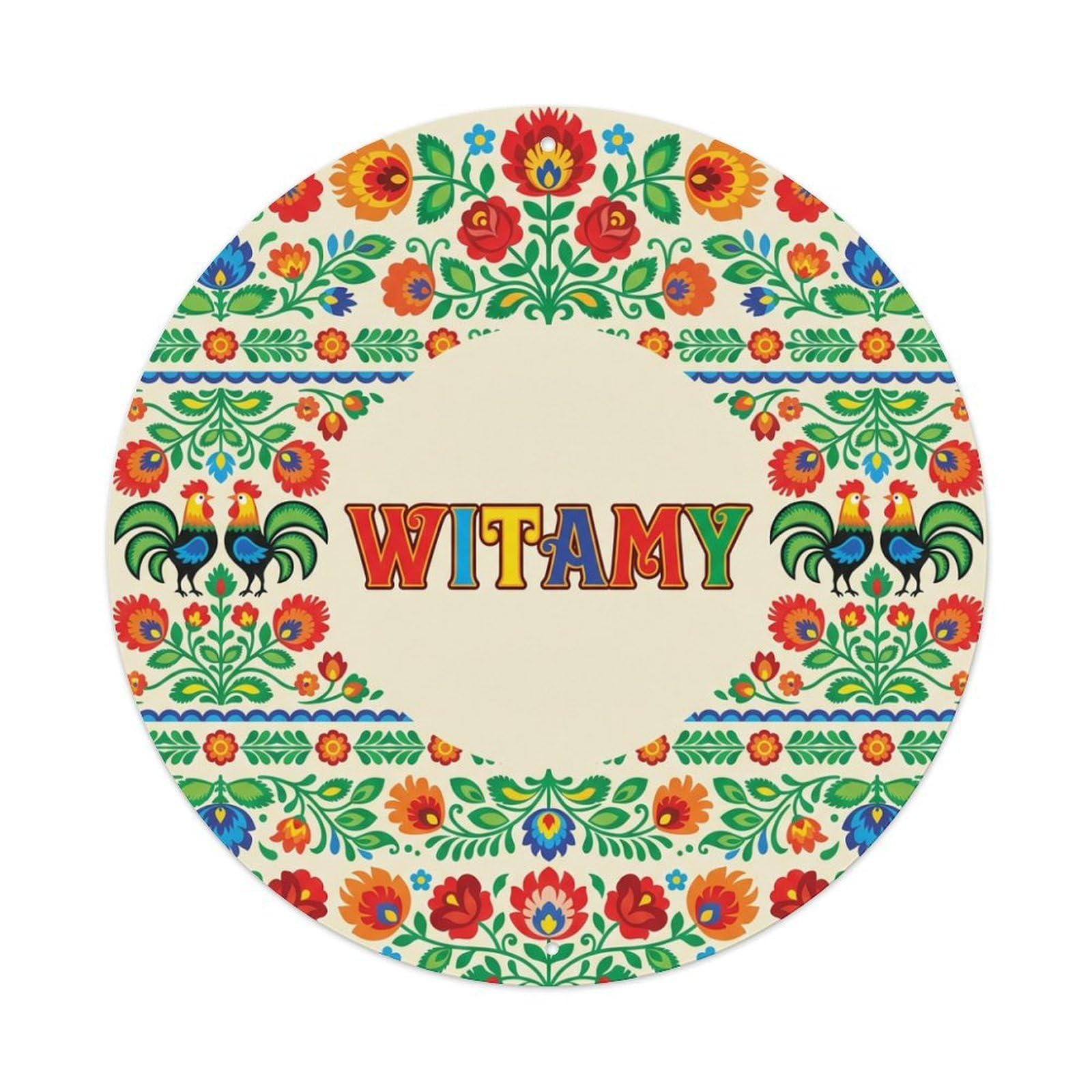 Fyrn Style Metal Tin Sign Vintage Polish Folk Art Witamy Welcome Kodry Border