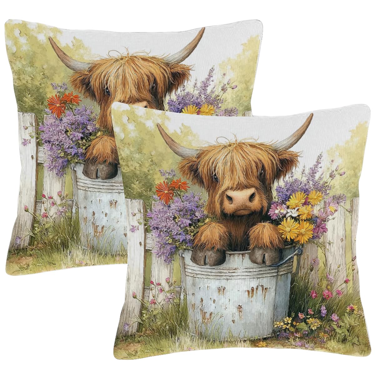 Housses de coussin carrées 55 cm haut de gamme motif vache Highland 241