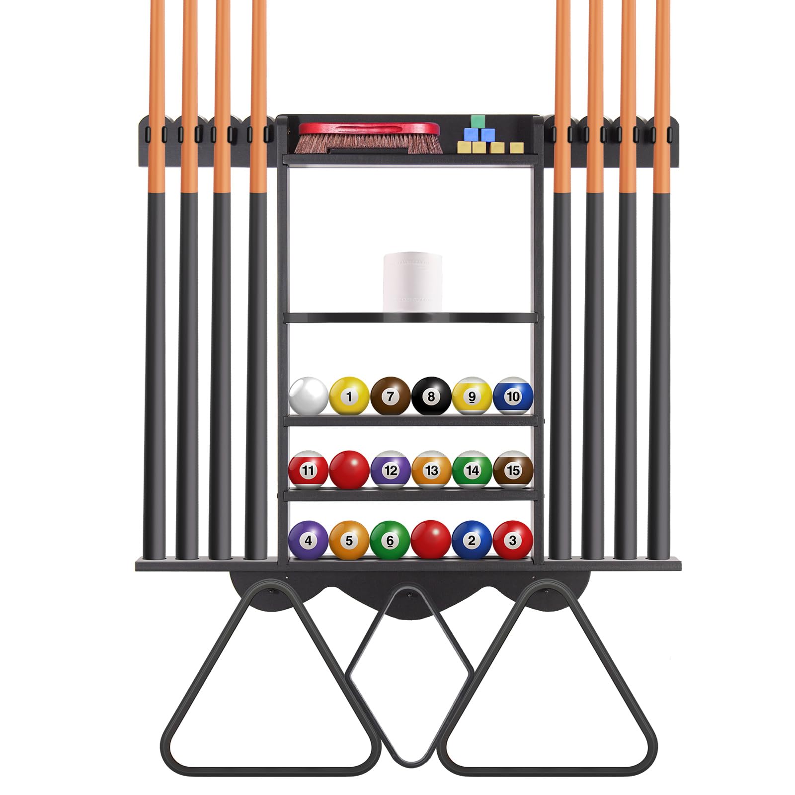 Leogreen Billard Queue Halter für 8 Queues, 18 Billardkugeln, 3 Ballständer und 1 Rollenpapier, Wandmontierter Queueständer aus Kiefernholz mit Aufbewahrungsregal, für Billardzimmer, Bars Club
