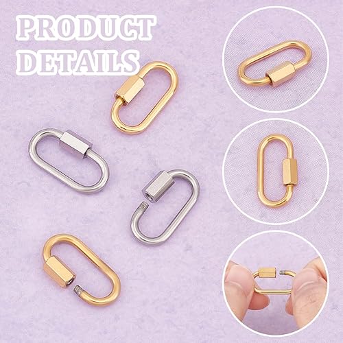 Miniatura 5 de UNICRAFTALE Mosquetón de tornillo ovalado de acero inoxidable con bloqueo de tornillo llavero mosquetón de metal gancho de clip de enlace rápido