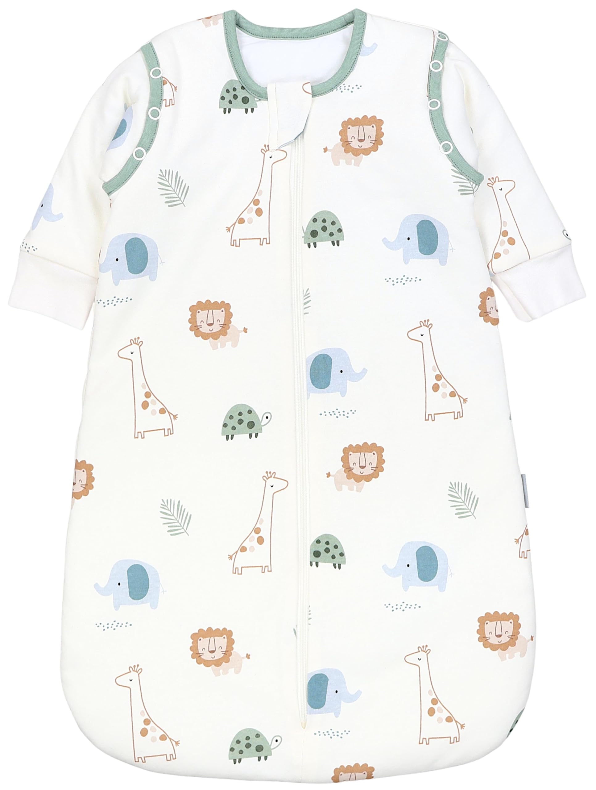 TupTam baby all-season slaapzak rond OEKO-TEX gecertificeerde materialen met afneembare mouwen 2,5 TOG unisex, Safari (leeuw, giraf, olifant), 80-86