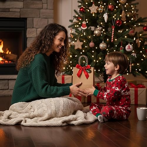 Miniatura 7 de OUTUXED 60 bolsas de papel marrón con asas, bolsas de regalo de estraza de 8 x 4 x 10 pulgadas con asas, tamaño mediano a granel para recuerdos de