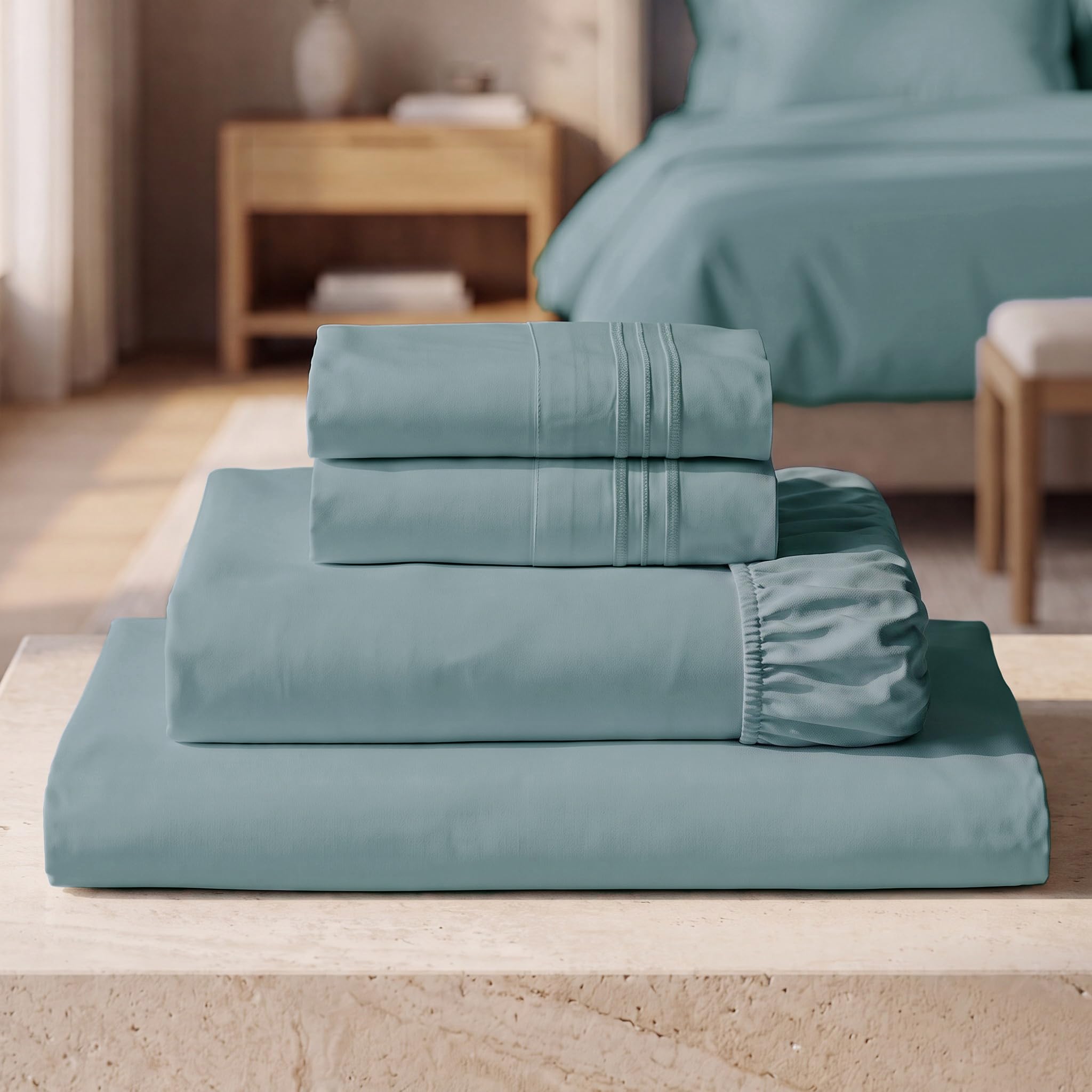 Mellanni Iconic 4-Piece, Ultra Soft Sheet Set (Queen, Spa Blue)