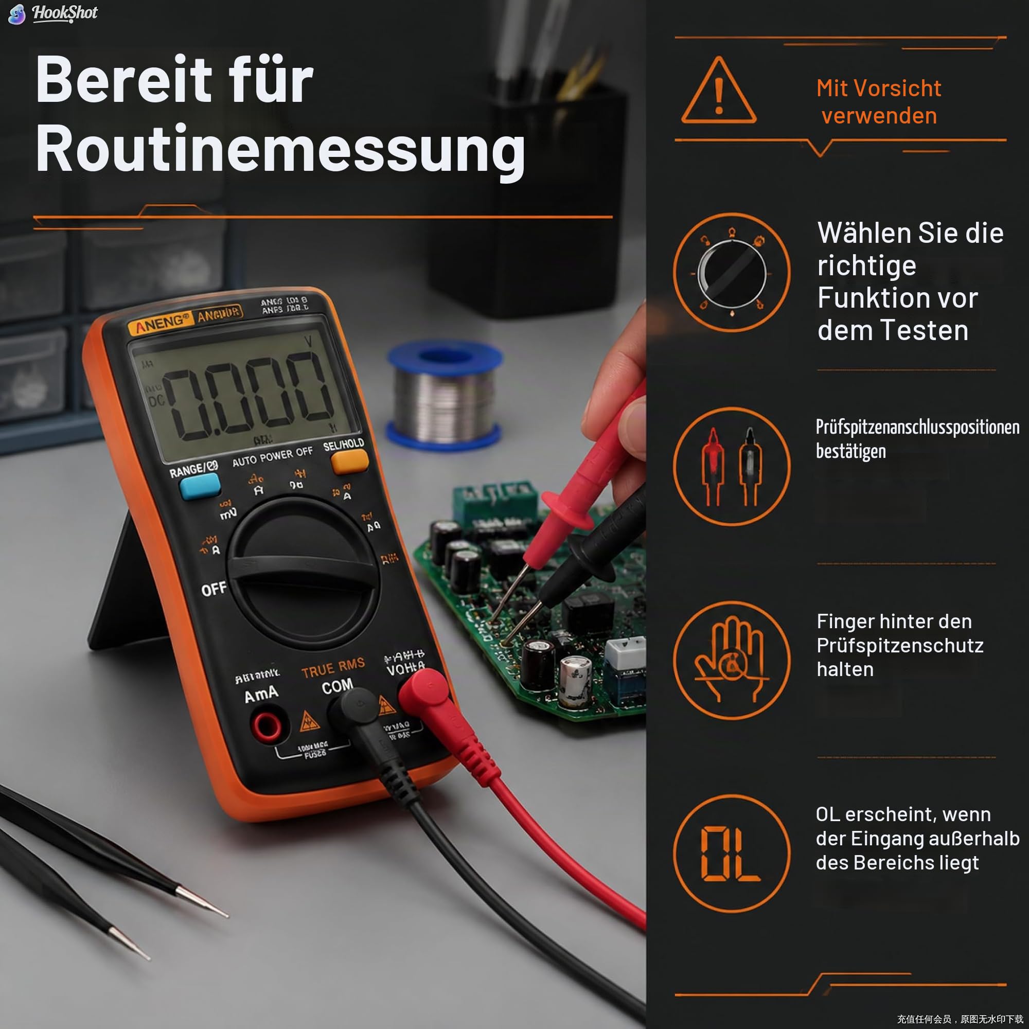 AN8008 Digital Multimeter mit 9999 Zählungen, Mit Großes LCD-Anzeige und faltbar Ständer, Strommessgerät Voltmeter, Misst genau Spannung Strom Widerstand Diode Durchgang