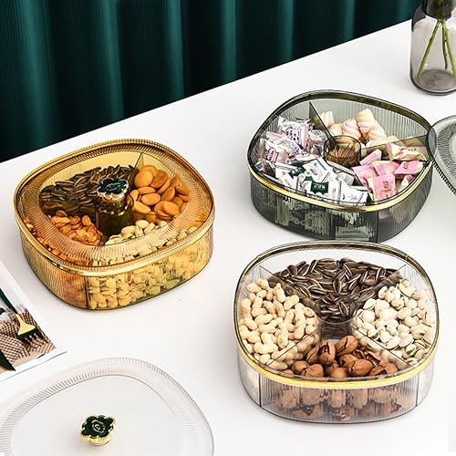 Miniatura 6 de Bandeja redonda de plástico dividida para aperitivos con tapa, 5 compartimentos, sellado, a prueba de humedad, organizador de almacenamiento de