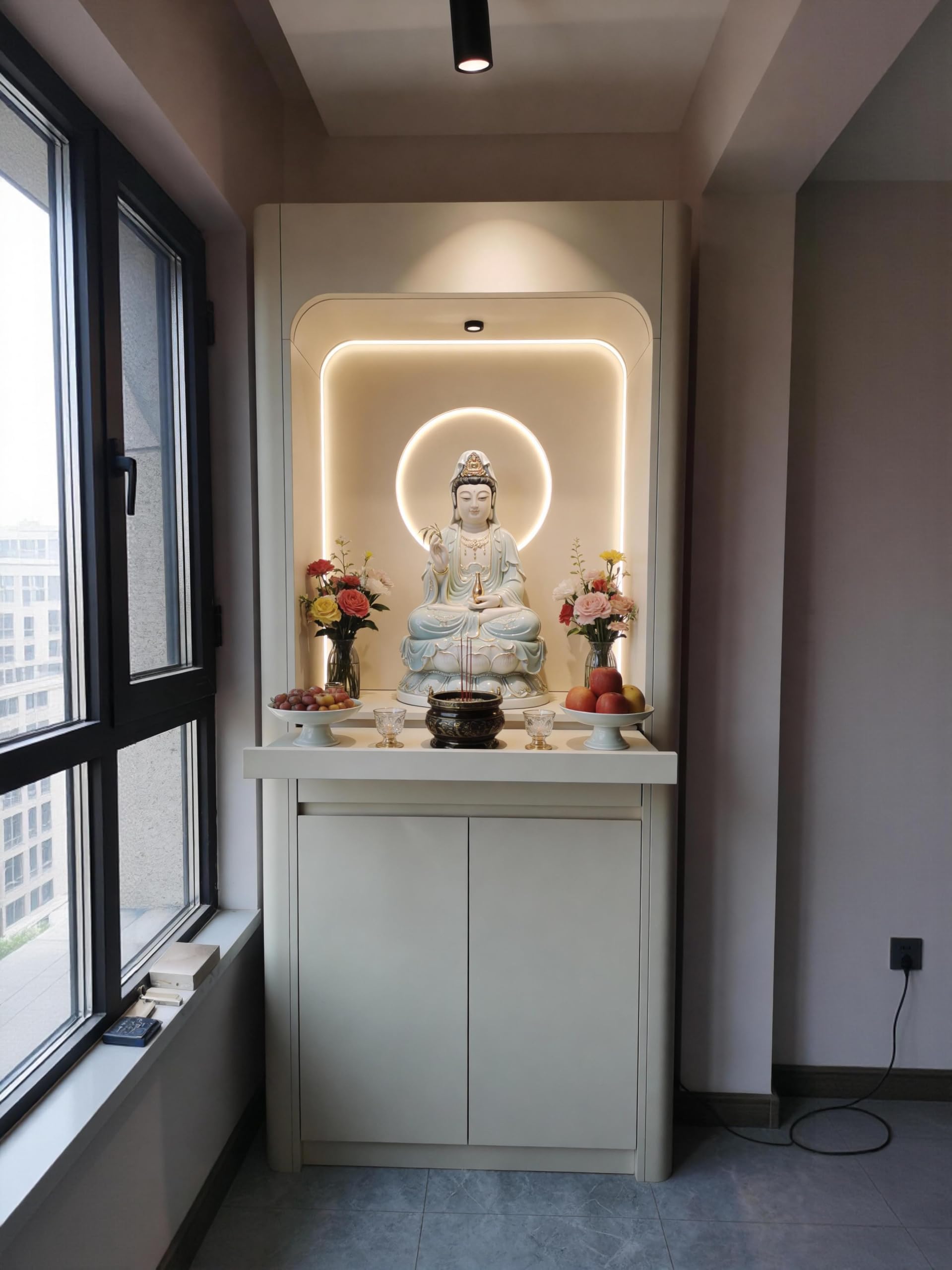 Tavola d'altare Cinese Moderno armadietto da Altare con nicchia a LED, consolle for santuario in Legno massello