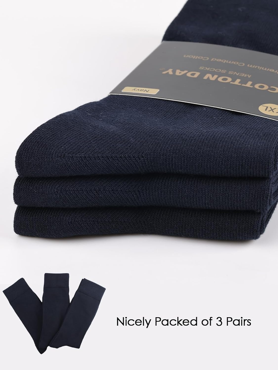 COTTON DAY Men's Premium Soft Combed Cotton Trouser Dress Socks Seamless Toe Black Navy Blue Striped - Image 2