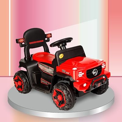 Toyzone Posh Electric Car Ride on Jeep with Remote - Red | Rechargeable Car 6V & 6.5ah Battery | Music Player with Bluet